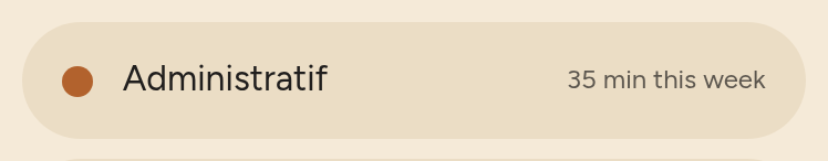 A category pill: coloured dot, category name, and on the right the time already counted this week.