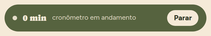 Faixa marrom no alto da tela Estatísticas, com um ícone de cronômetro, o tempo decorrido e a menção “em andamento”.